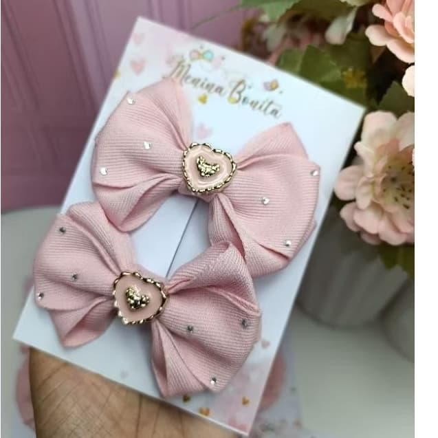 Parzinho de laço rosa/par de laços coração rosa/bico de pato Xuxinha ,par de cabelo de meninas/duplinha de laço rosa