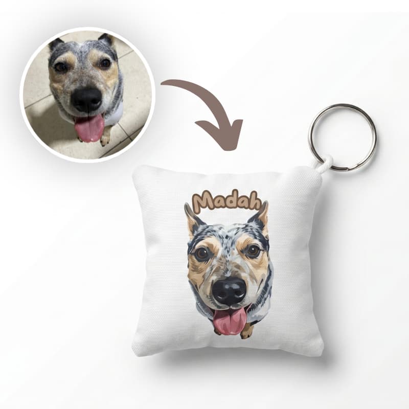 Chaveiro Personalizado Pet com Foto 7x7 cm | Mini Almofada em Poliéster | Cachorro e Gato | Presente Criativo