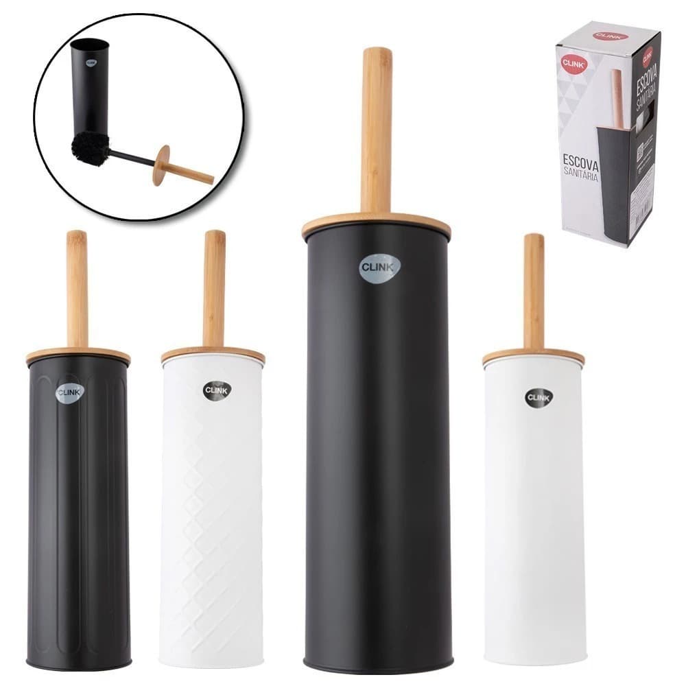 Escova Sanitária Limpeza Com Suporte Tampa e Cabo De Bambu Banheiro Vaso Clink