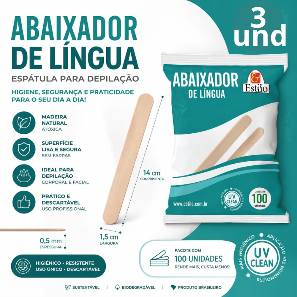 Palito Largo Espátula Madeira Para Depilação Pacote 300Unid