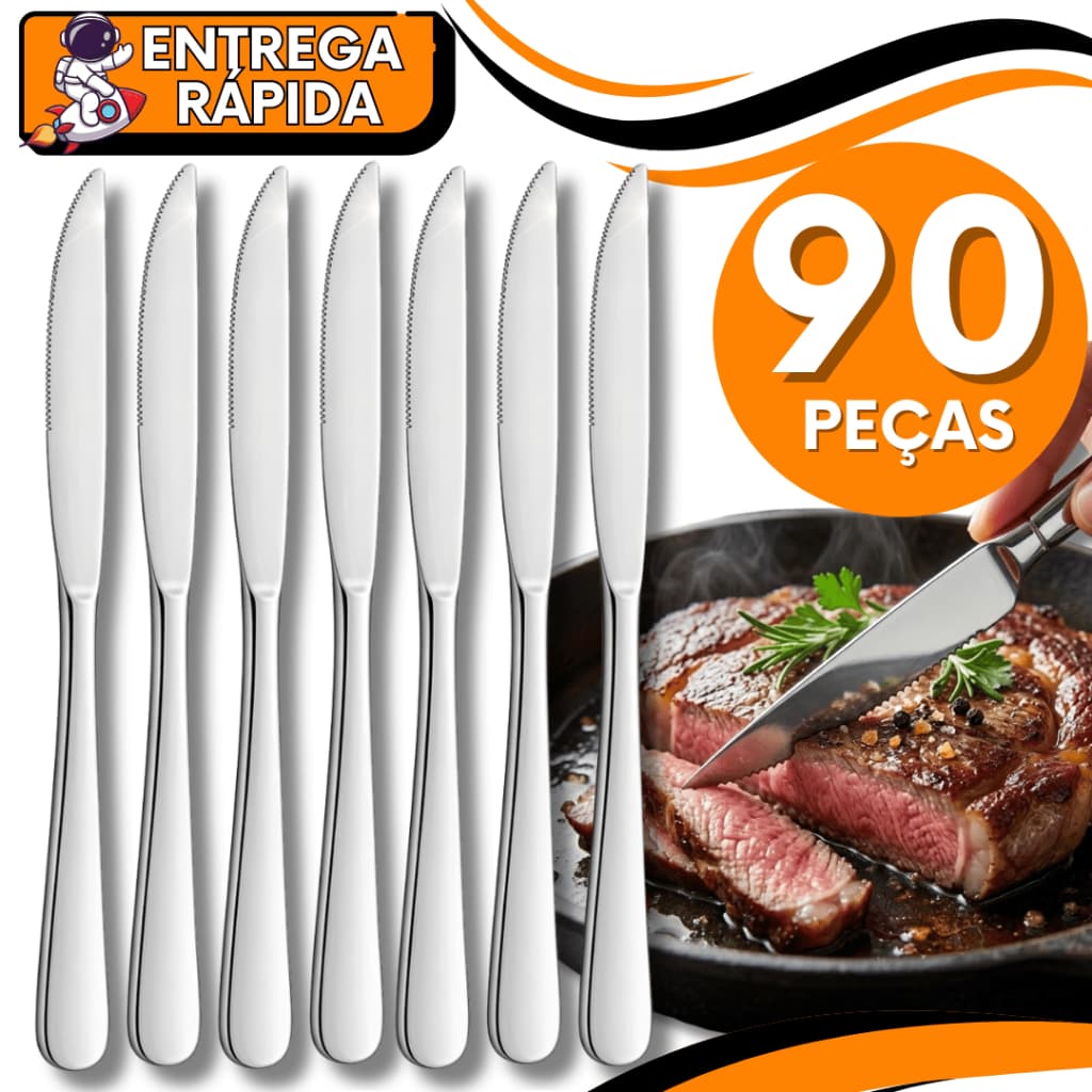 Faca de Mesa Aço Inox Elegante Talher Carne Corte Churrascaria Pizzaria Restaurante Buffet Casa Bar