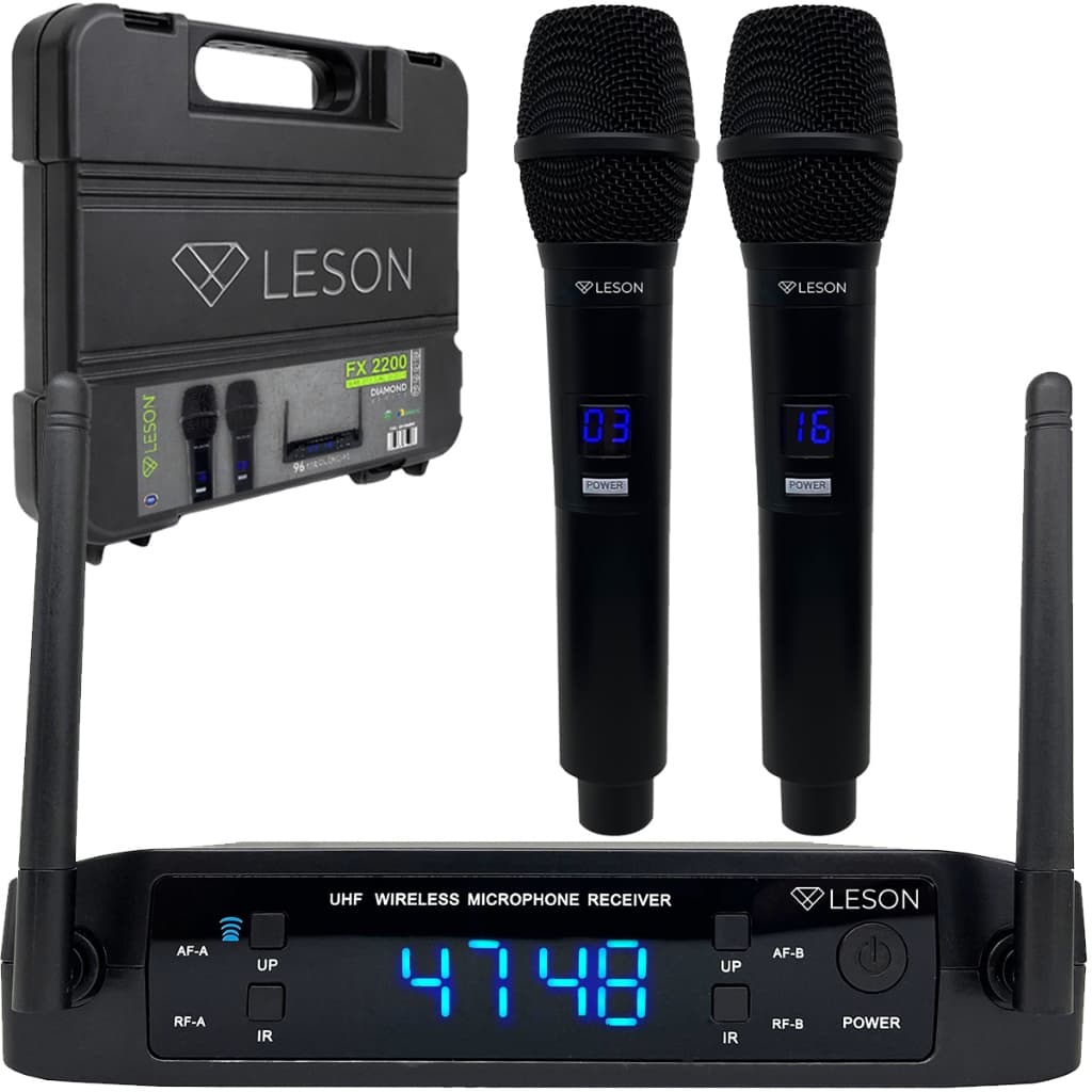 Microfone Sem Fio UHF Duplo Profissional Igreja Evento Palestra Show Canto 96 Frequências Leson
