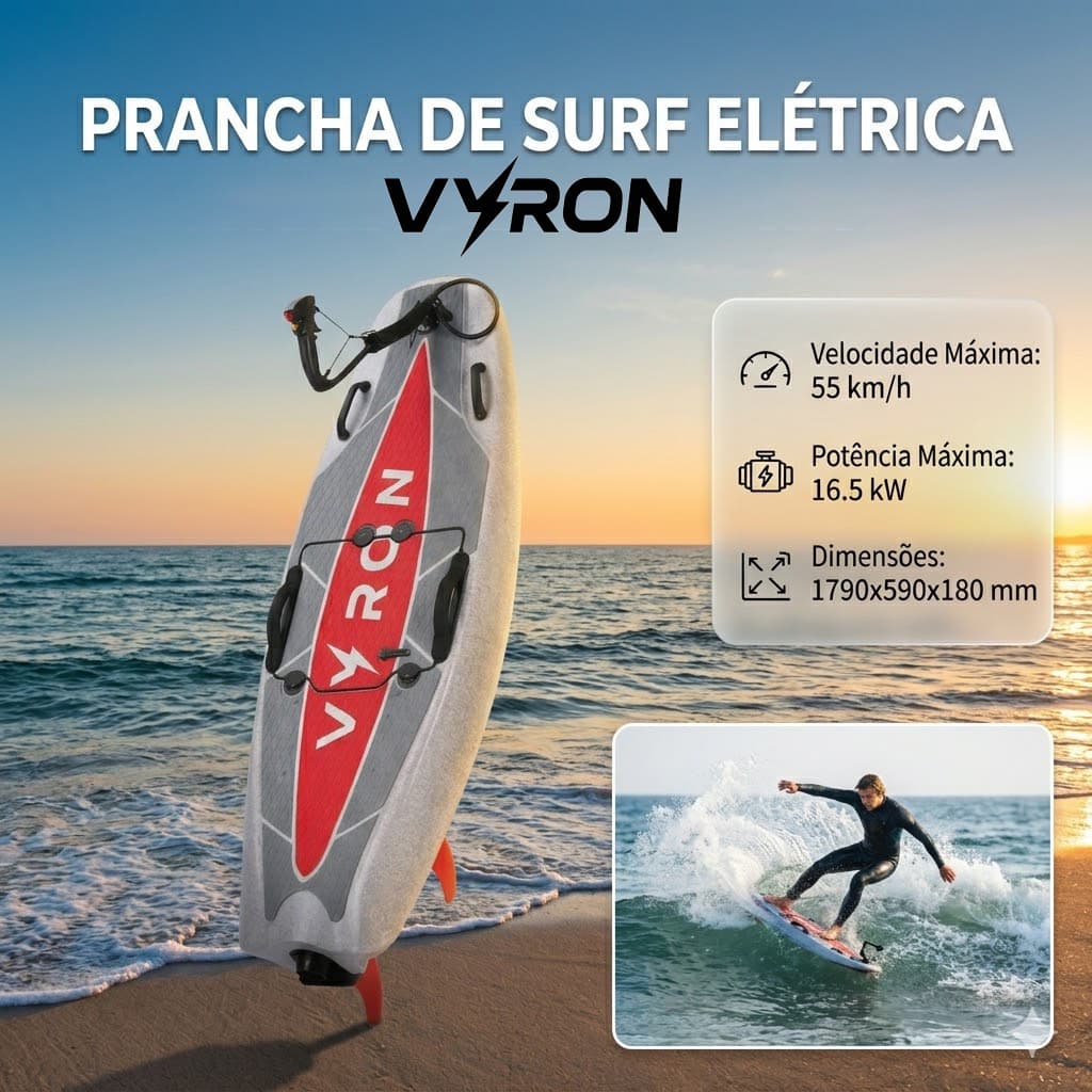 Prancha de Surf Elétrica Profissional 16,5KW Alta Potência IP68 55km/h Bateria 4.3kWh Uso em Mar Lago e Marina