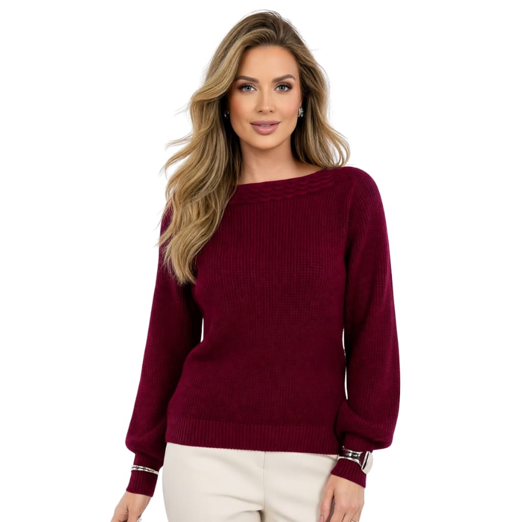 Blusa de Frio Feminina Suéter Poliéster Tricot Blusa Feminina Manga Longa