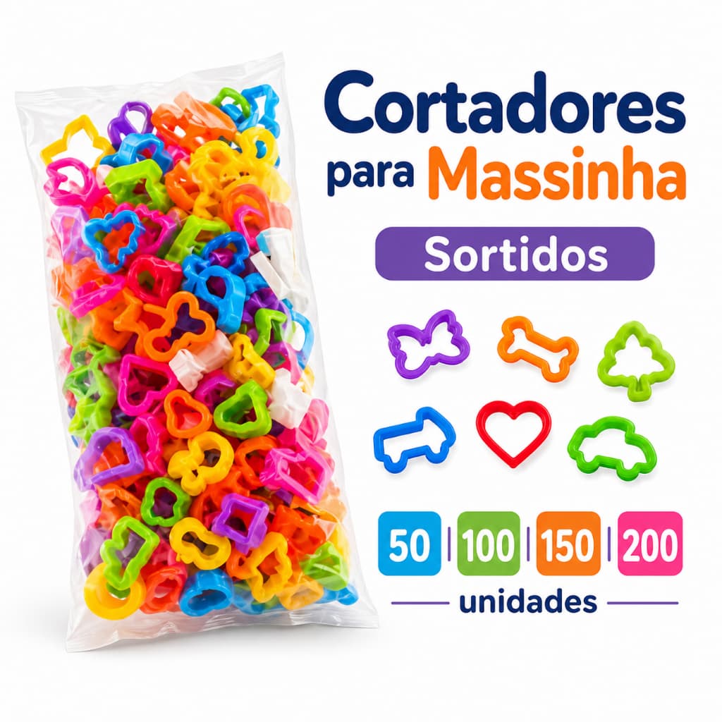 Kit 50 100 150 200 Cortadores Massinha Modelar Forminhas Atacado Criativo Escolar Brincadeira