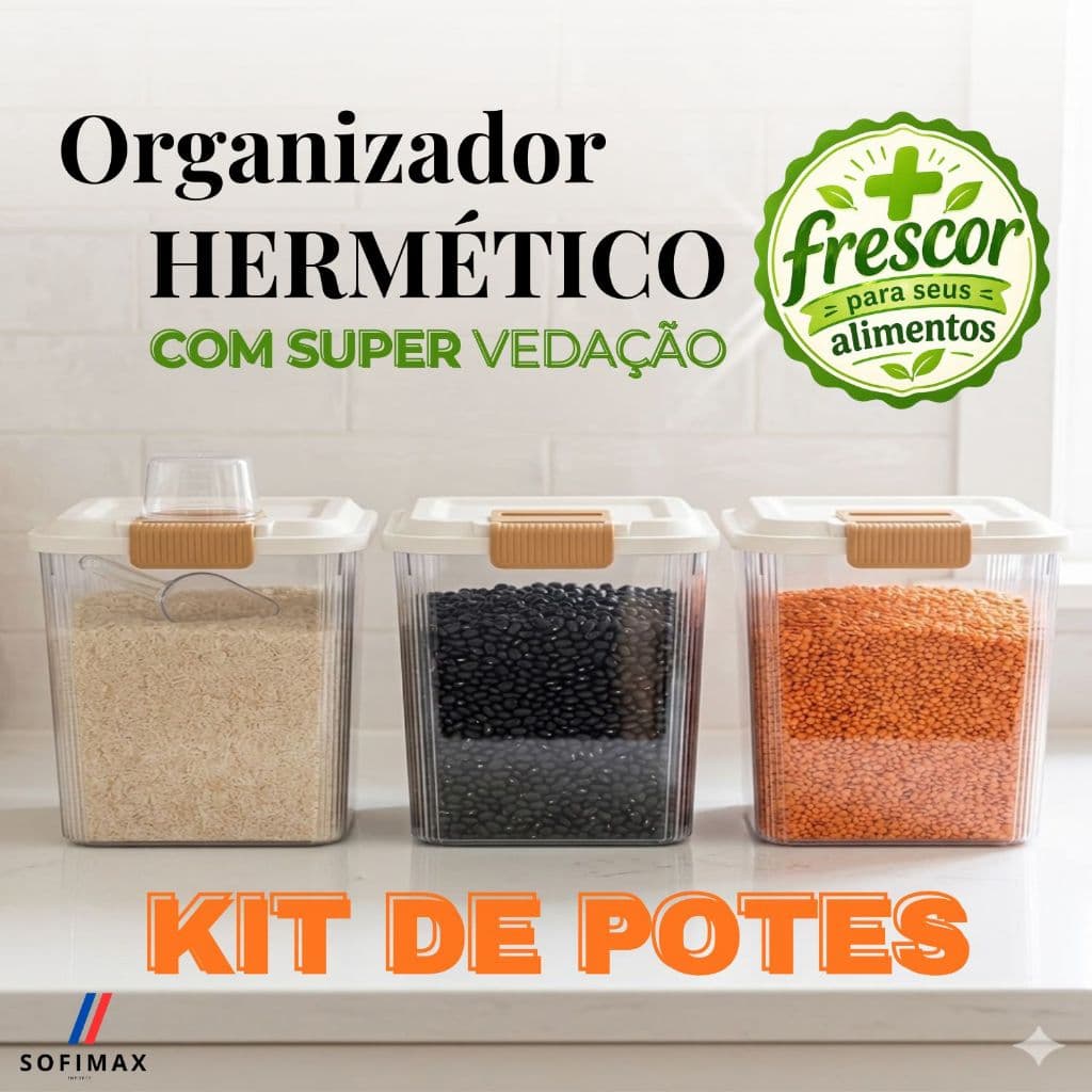 Pote Hermético Organizador Grãos Dispenser Mantimentos Macarrão, Feijão, Arroz Dispenser