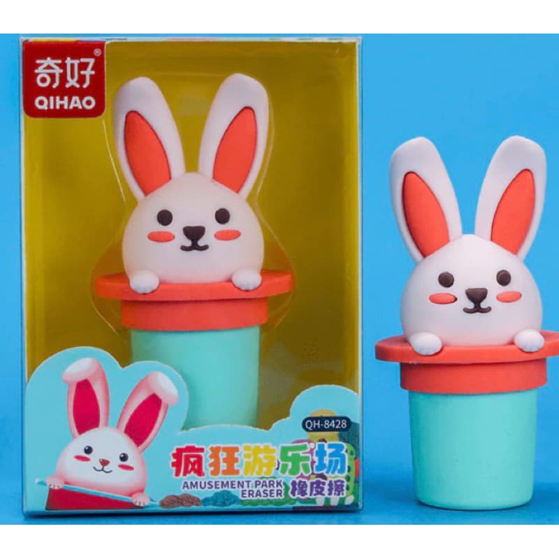 Borracha Gigante Coelho Kawaii QIHAO 🐰 – Super Fofa 3D Escolar Colecionável