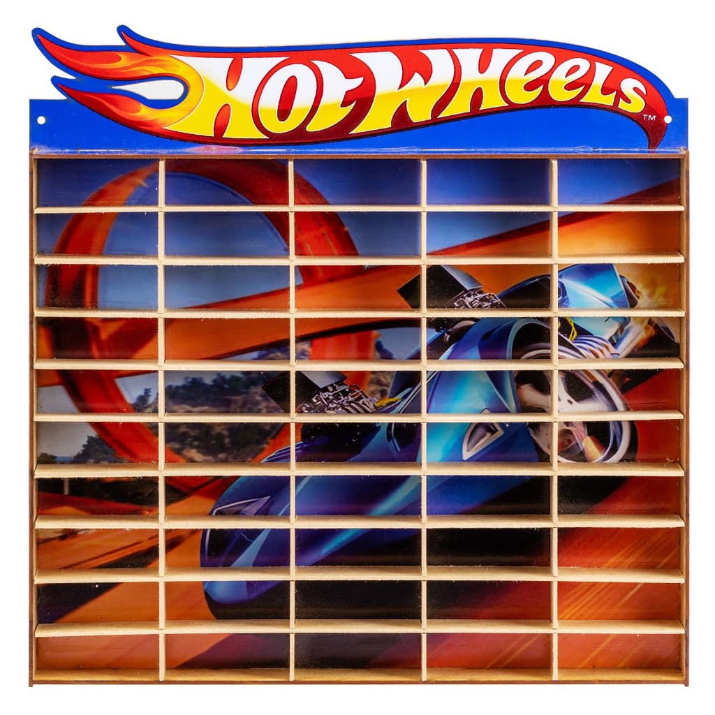 Estante Porta Hot Wheels Para 50 Carrinhos Mdf Adesivado Colorido