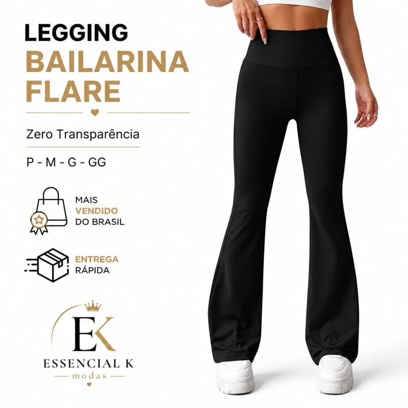 Calça Legging Flare Cintura Alta Bailarina Suplex Modela Bumbum PROMOÇÃO