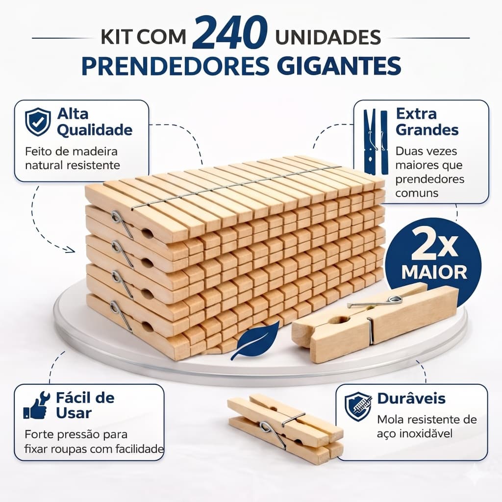 Kit Prendedores Pregadores Grampos de Roupa Madeira