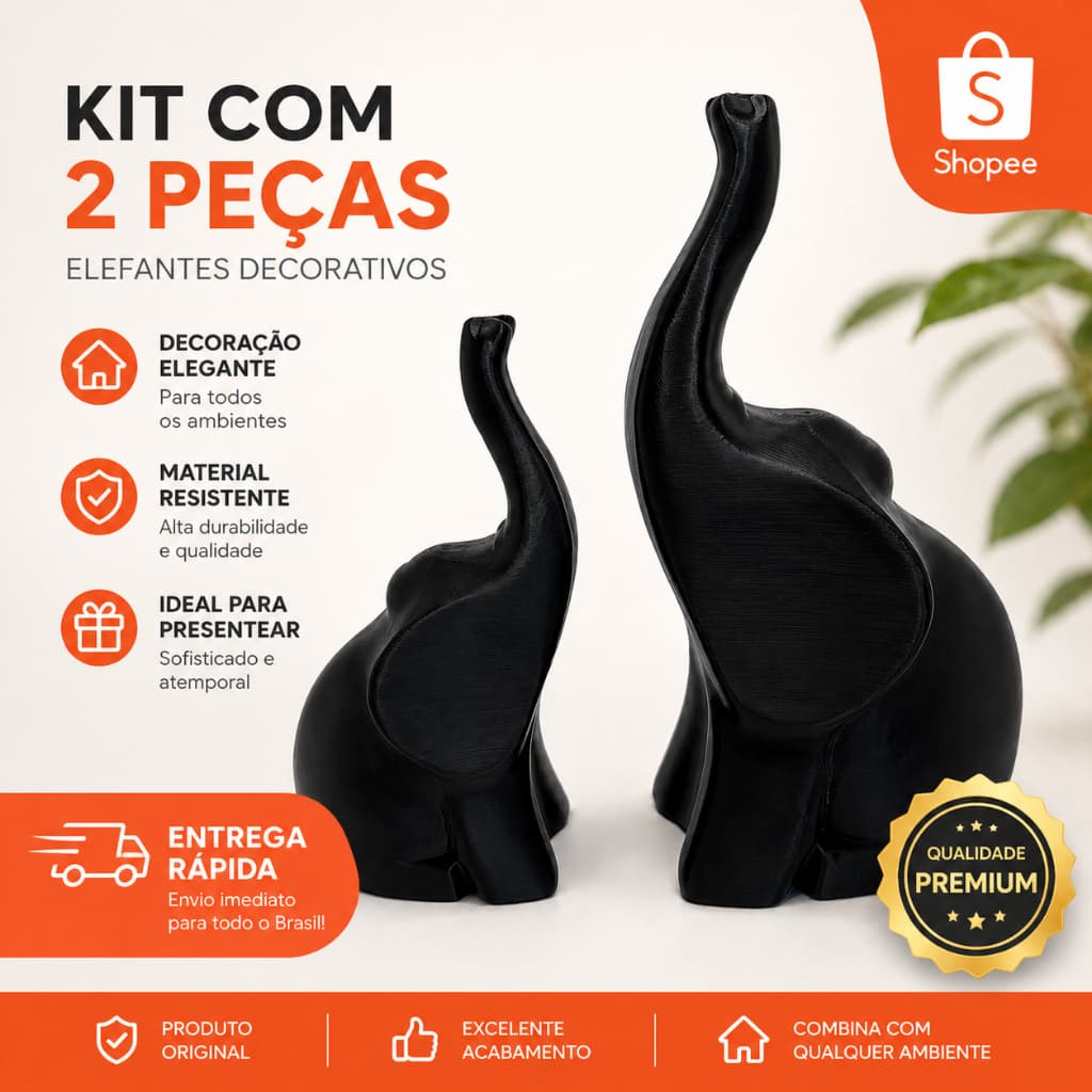 Kit Elefantes Decorativos 2 Peças Minimalista Luxo Decoração Sala
