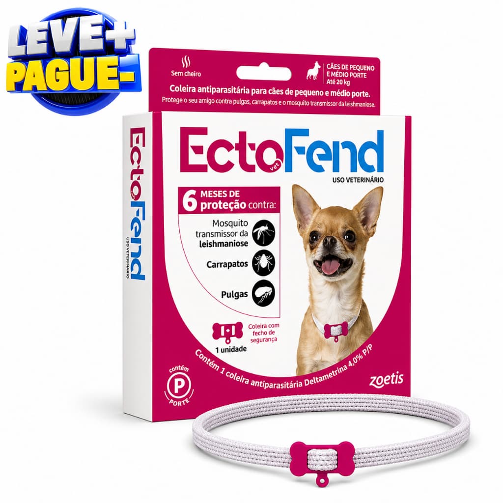 Coleira Antipulgas Ectofend Rosa 48cm Zoetis Cães Pequenos | Carrapatos Repelente Leishmaniose Até 8 Meses