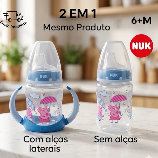 Copo de Treinamento NUK infantil vira mamadeira 2 em 1  First Choice Com alças controle de temperatura Peppa Pig 150ml