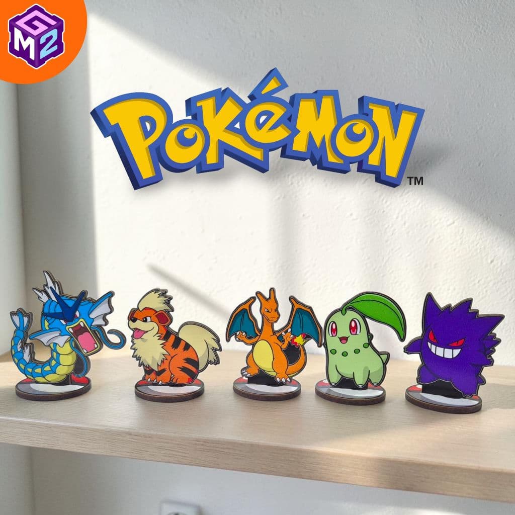 5 totens display personagem de mesa Pokémon | Chikorita, Charizard, Gengar, Gyarados e Growlithe