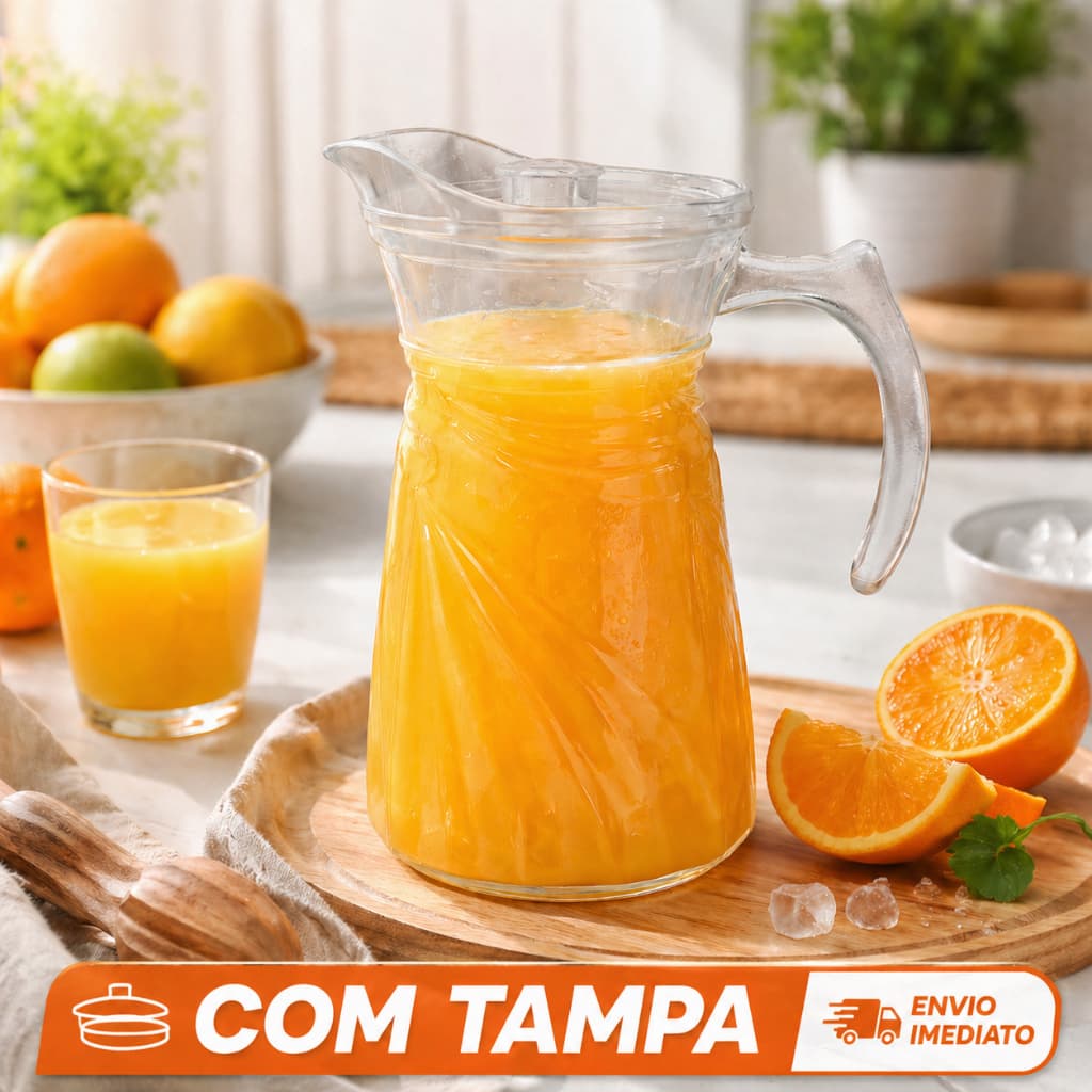 Jarra de Vidro 1.8L com Tampa Dinamismo e Praticidade para Servir Envio Imediato