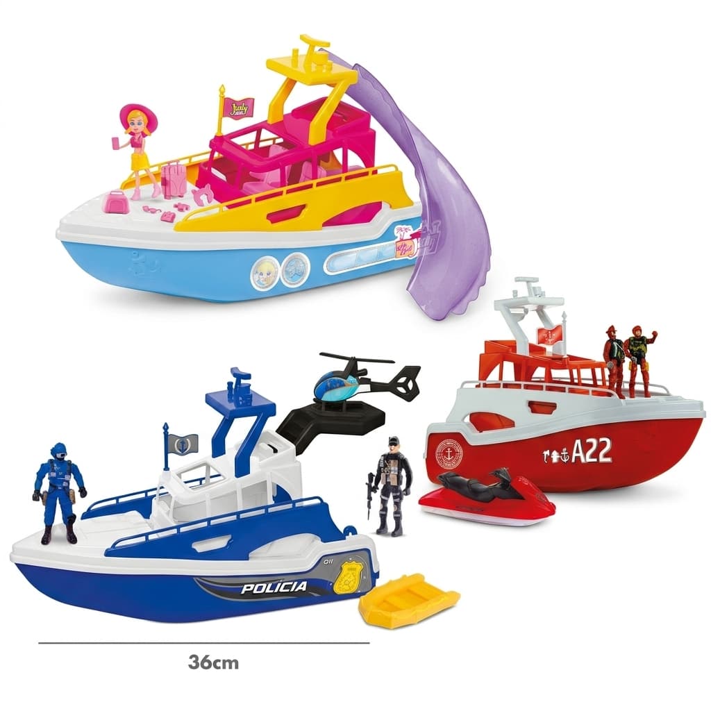Barco Infantil Samba Toys – Iate Judy, Patrulha Polícia ou Bombeiro Resgate com Acessórios