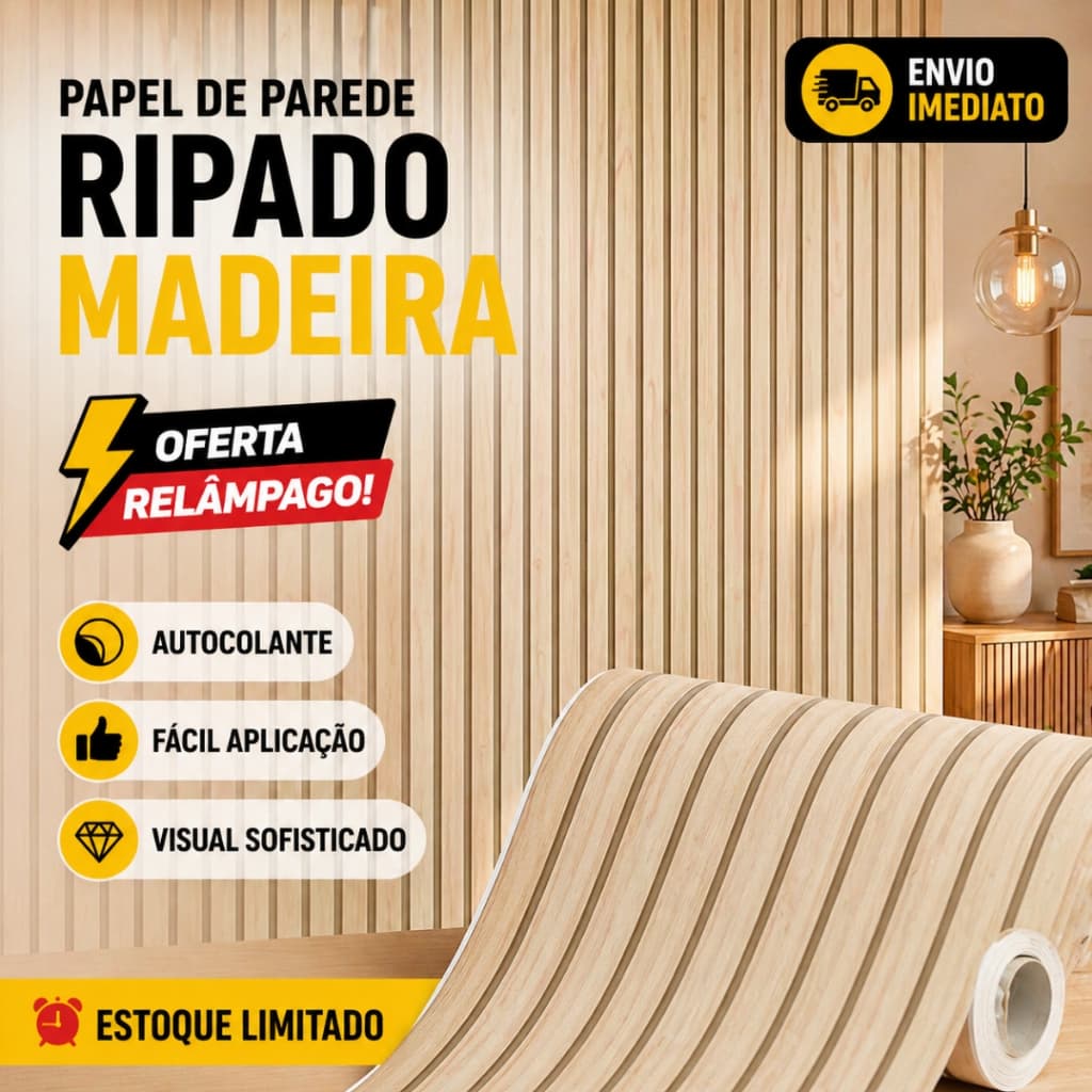 Papel de Parede Adesivo Madeira Ripado Envio Full - Vários modelos
