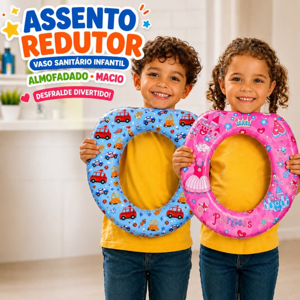 Assento Vaso Sanitário Infantil Redutor  Almofadado Macio Desfralde Divertido Troninho Penico