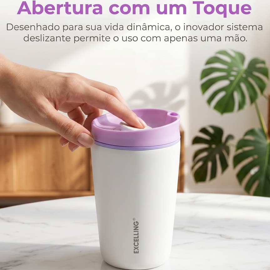 Copo Térmico Aço Inox Premium Com Tampa Hermética P/Café 350ml/600ml - EXCELLING - EX-515/516