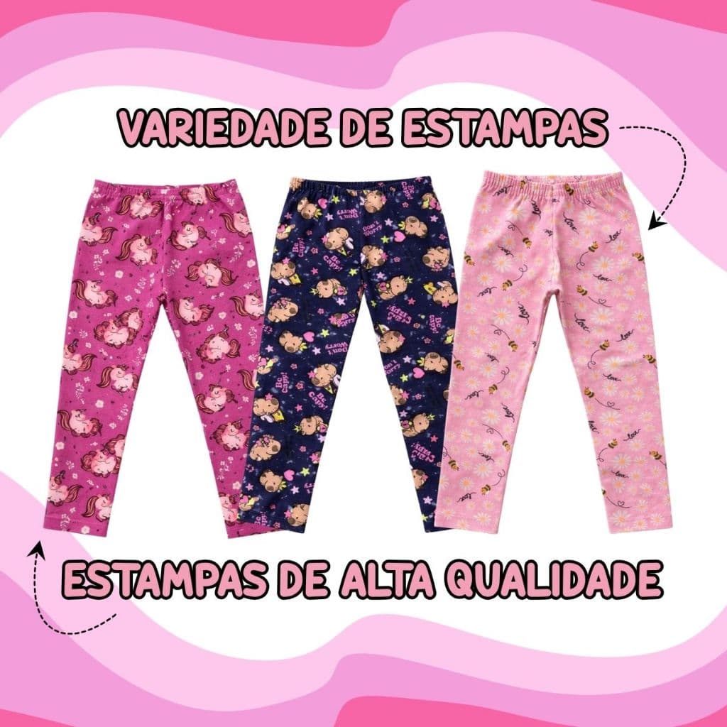 Kit 2 Calça Legging Estampada Infantil Menina 2 ao 14 Sortida