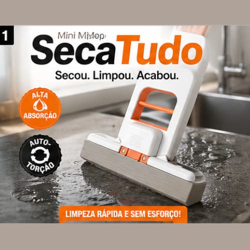 Mini Mop SecaTudo Para Pia e Bancada –Rodo Esponja de Limpeza com Auto-Torção - Rápido, Prático e Higiênico, Seca Rápido