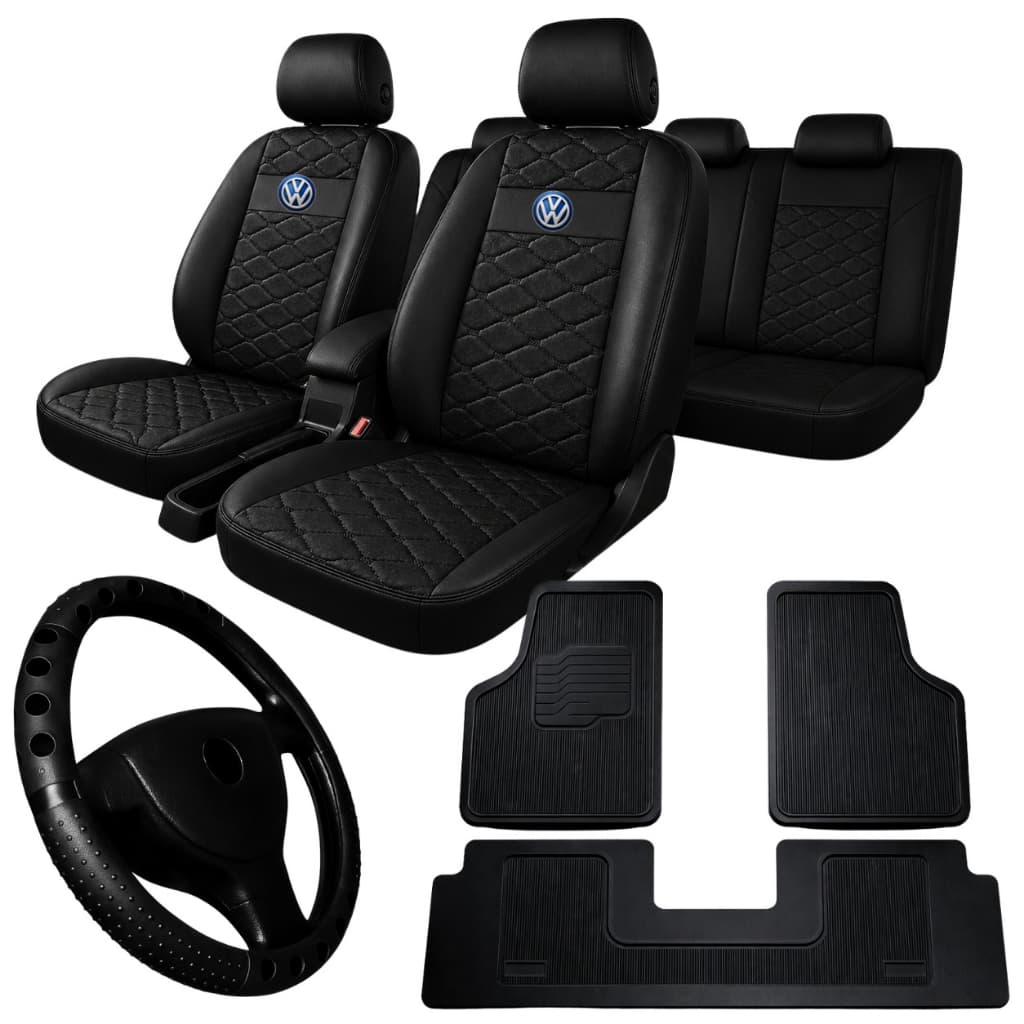 kit Capa de Banco de Carro Automotivo Couro Carro Gol Fox Voyage Polo Golf Crossfox Santana + tapete