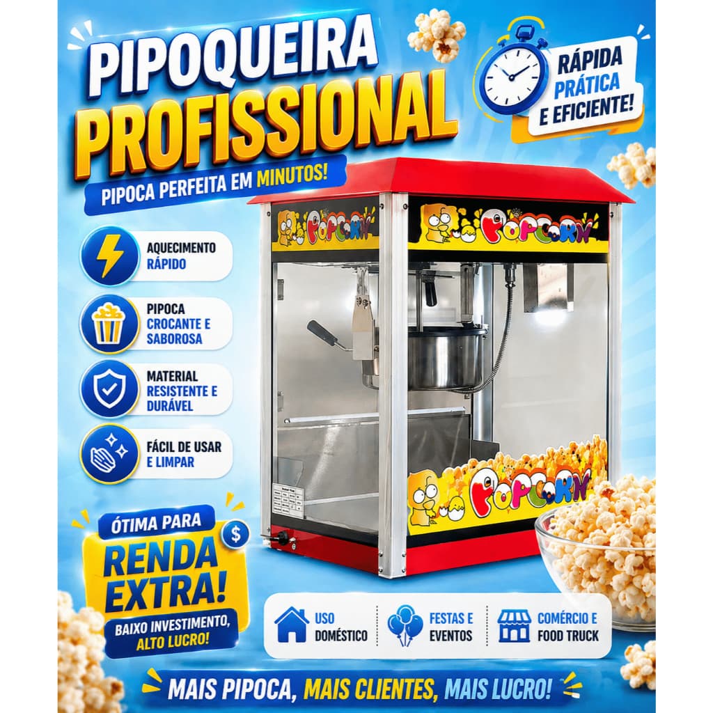 Pipoqueira Elétrica Maquina Profissional Pipoca Doce Salgada 220V