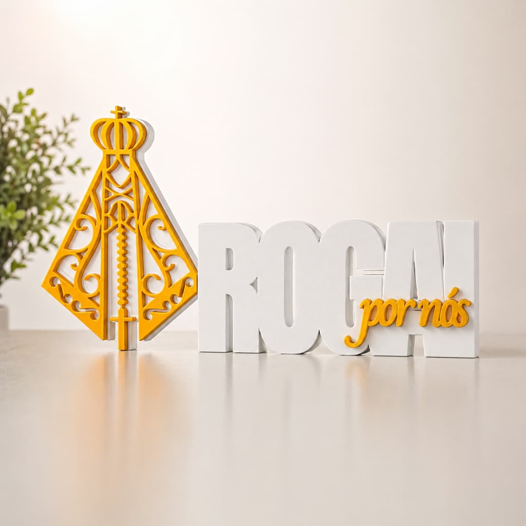 Placa Nossa Senhora Rogai Por Nós 3D | Decoração Religiosa Católica Moderna | Imagem Decorativa Premium | Exclusiva