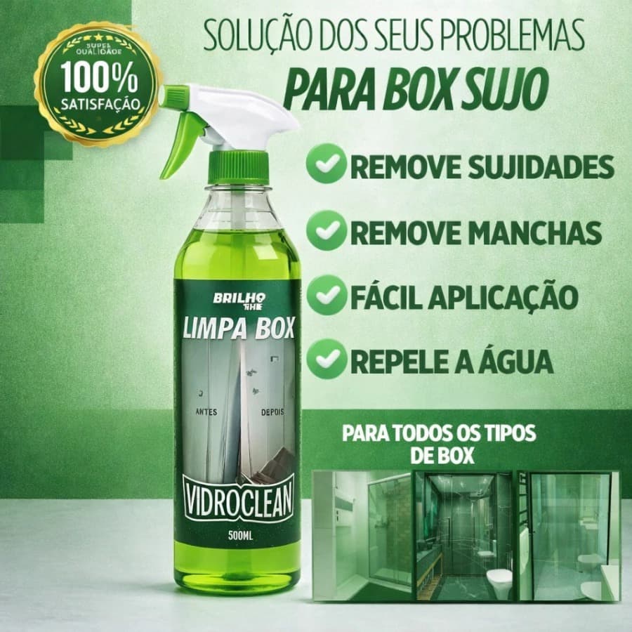 Limpa Vidro Box Banheiro Blindex Vidroclean Brilho Mil 500ml - Remove Manchas Gordura e Calcário