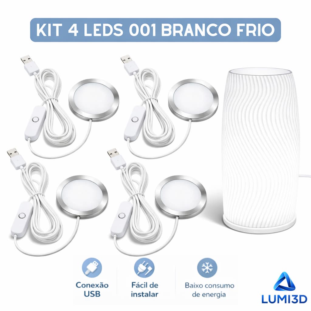 Kit 4x LED 001 Branco Frio USB 5V para Impressora 3D Bambu Lab Projeto DIY
