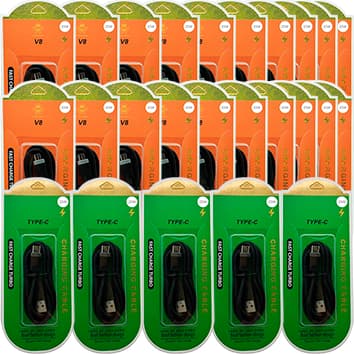 KIT COM 25 CABOS TURBO 20 CABOS SMARTPHONE V8 5 CABOS TIPO C NO ATACADO PARA REVENDA