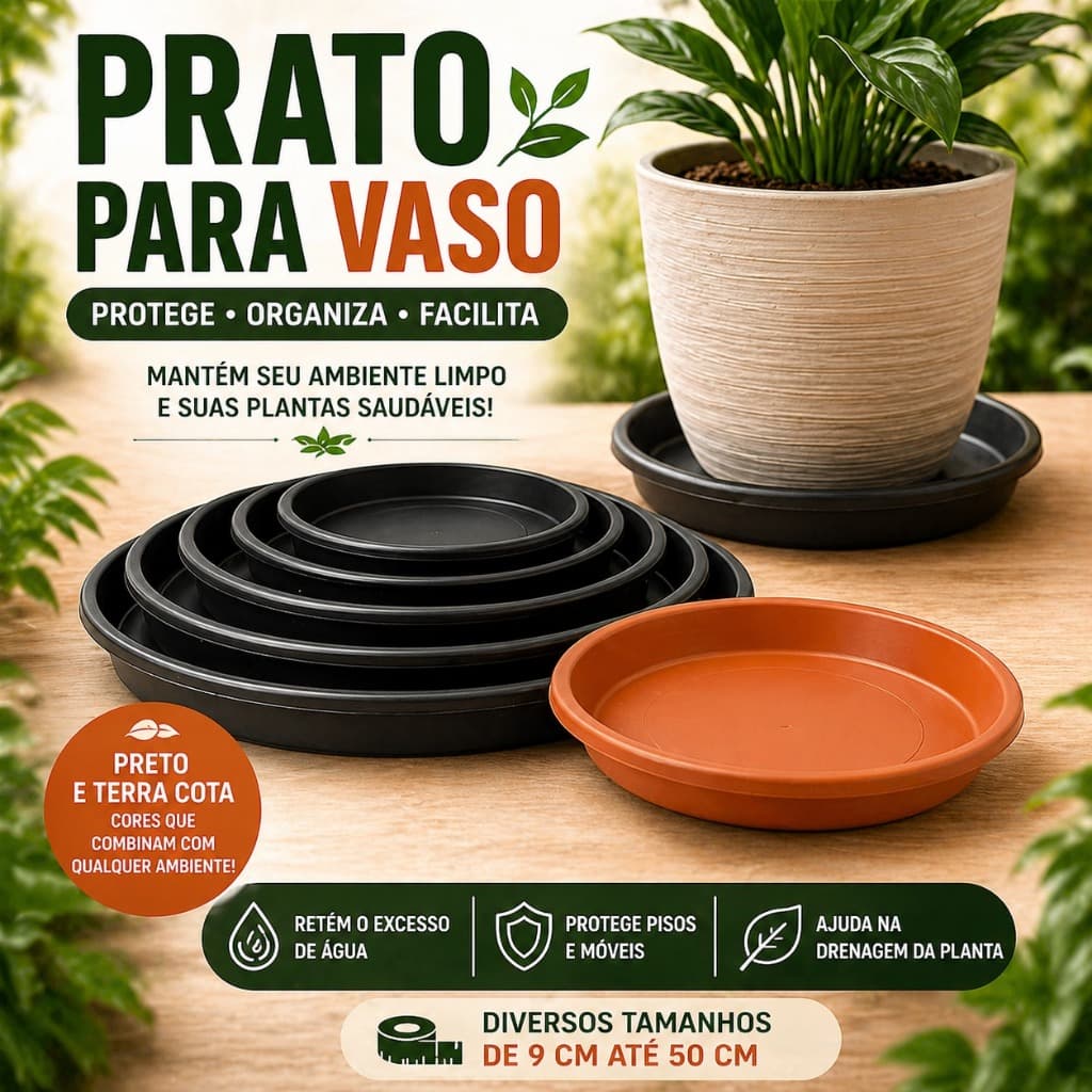 Pratos Plástico Base Para Vasos Diversos Tamanhos Jardim Plantas Flores