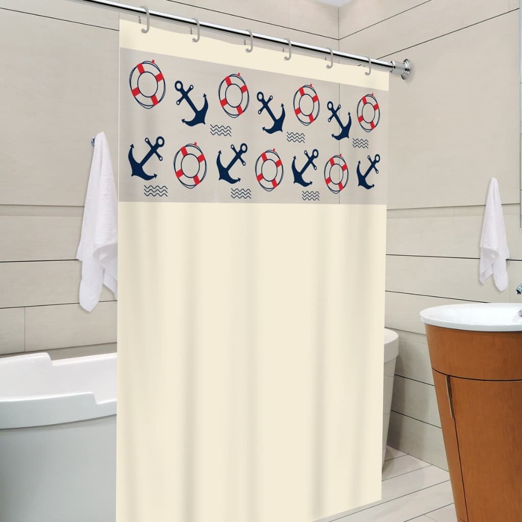 Cortina Box Banheiro Bege PVC Impermeável Antimofo com Visor e Ganchos Estampada