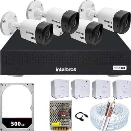 Kit 4 Câmeras Segurança Intelbras 1120b Dvr Mhdx 4ch Hd 500g Para Loja ou Para Casa
