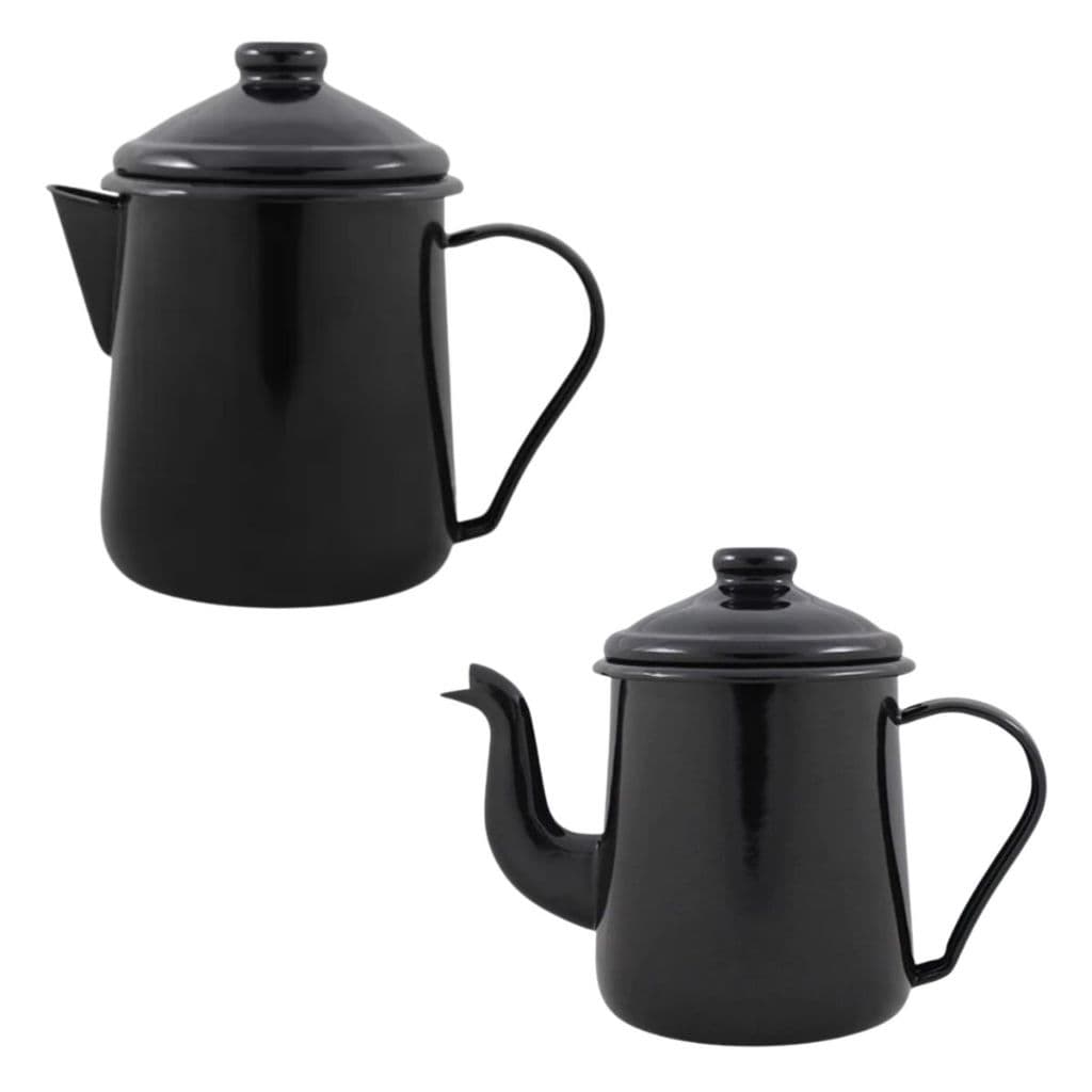 Kit Cafeteira e Leiteira Esmaltada Premium Preto 1.1L Ewel