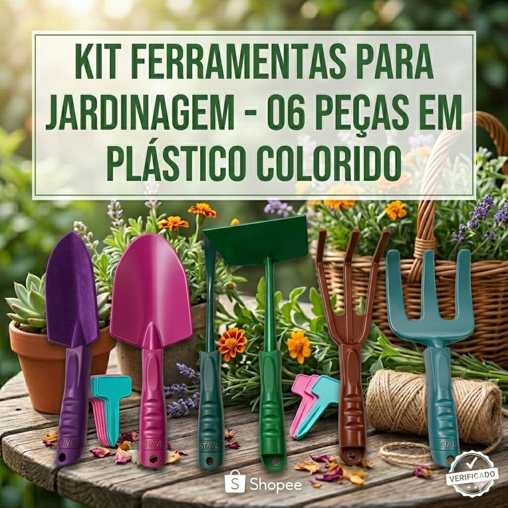 Kit 06 Peças Conjunto Ferramentas Jardinagem em Plastico Colorido