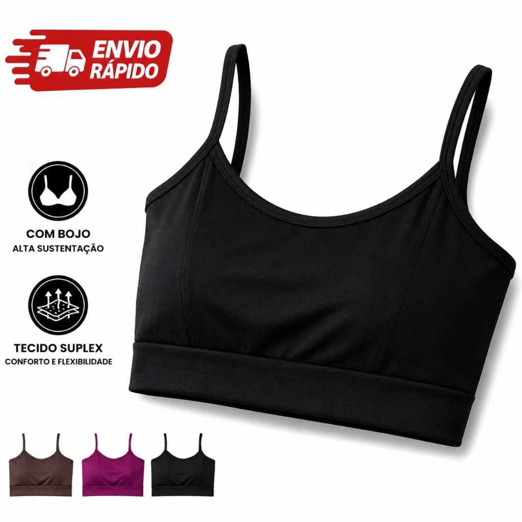 Kit 2 Top Academia Feminino Com Bojo Fitness Treino Suplex Alta Sustentação Sem Transparência
