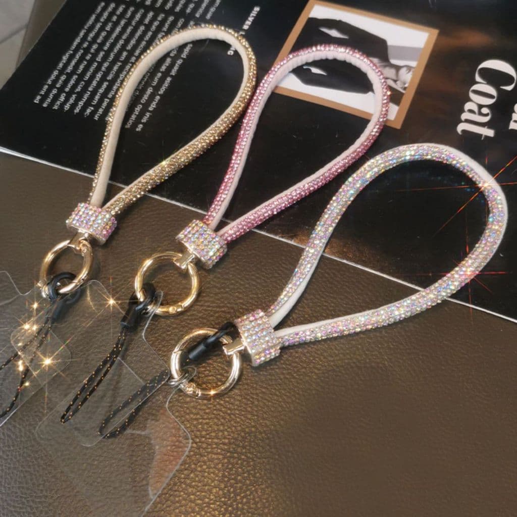 Cordão de Mão com glitter Suporte de Celular E Bolso curto no Pulso Pulseira para Celular Capinha