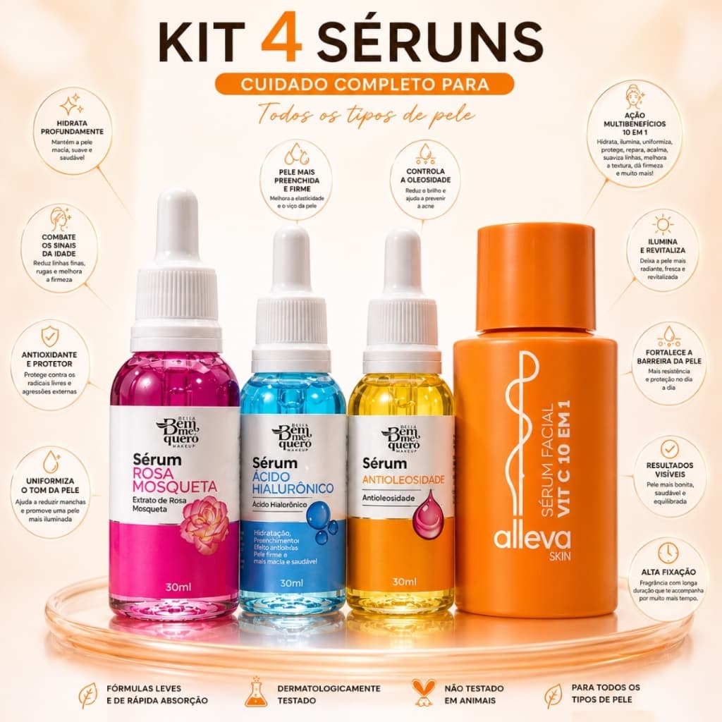 Kit  4 Sérum facial , Acido hialurônico , Niacinamida , Clareador, anti Rugas, Anti olheira, PRONTA ENTREGA