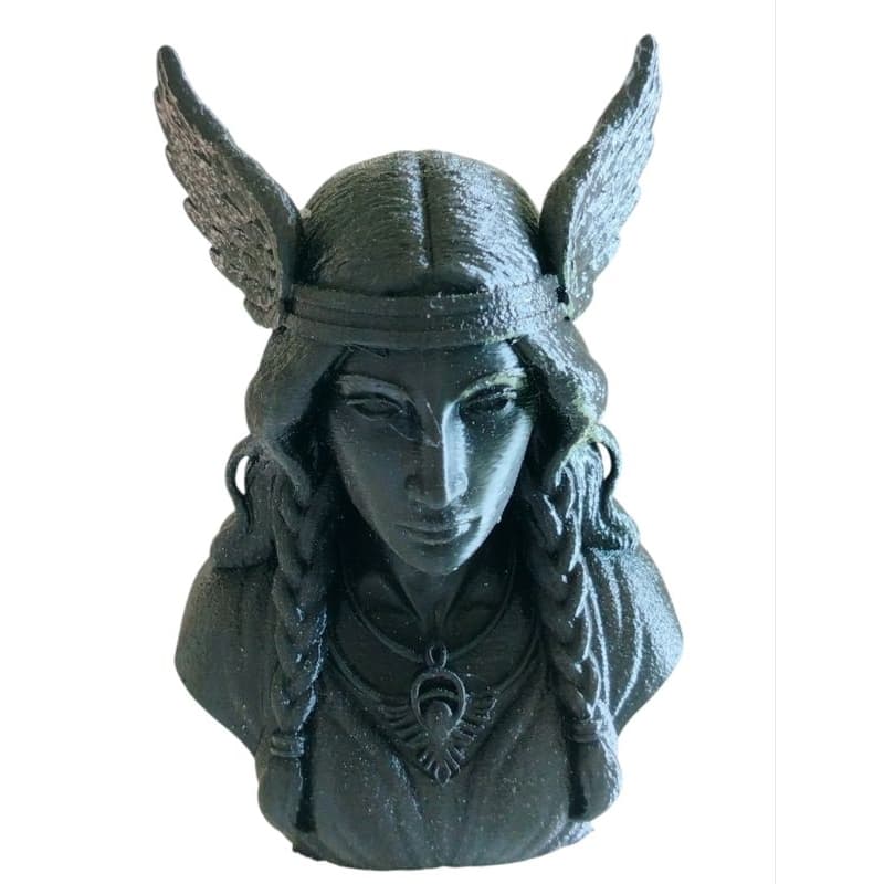 Busto Valquíria Guerreira Mitologia Nórdica Viking Decoração 3D Preto Escultura Decorativa Gamer Geek 3D