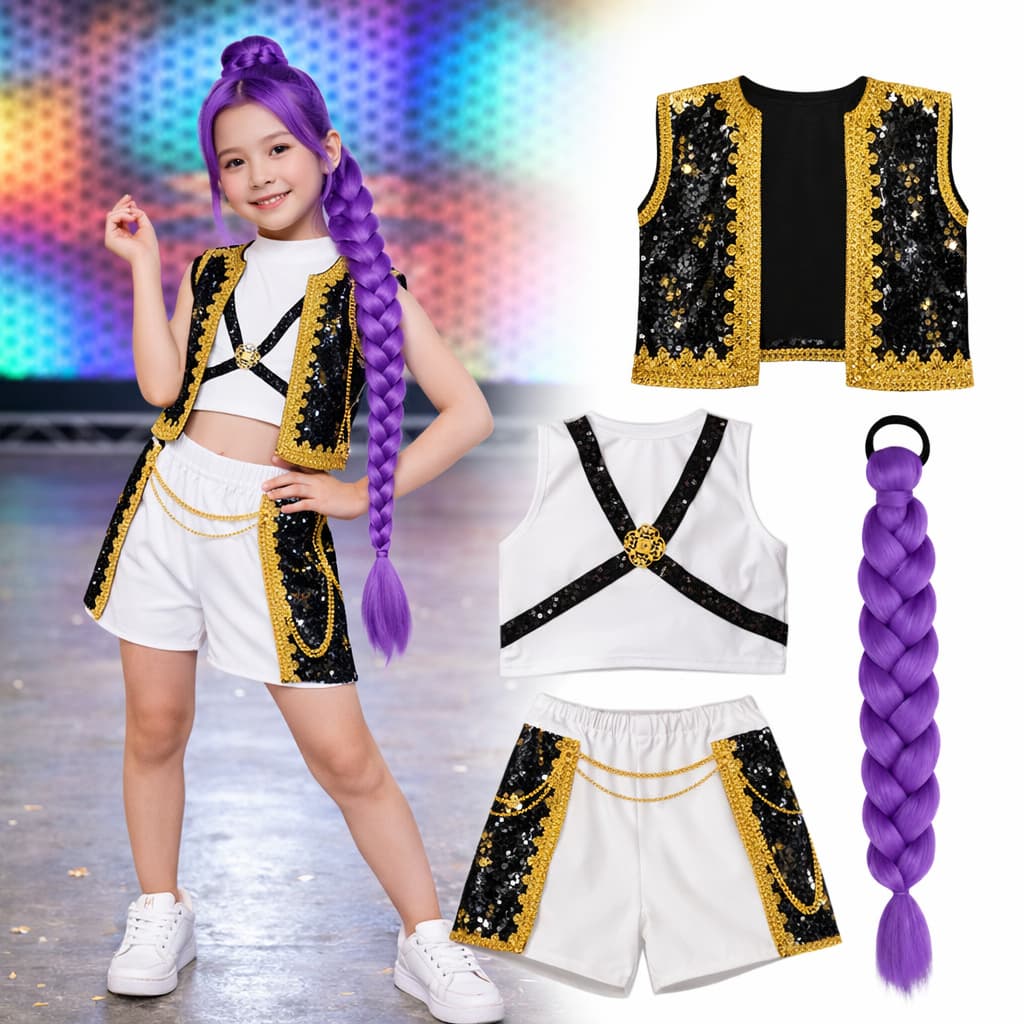 Fantasia Guerreira k pop Rumi Luxo COmpleta  huntrix com trança