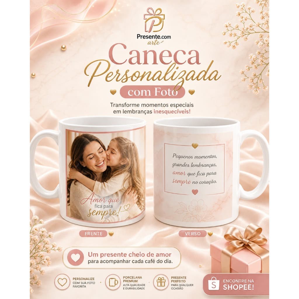 Caneca 325ml personalizada com foto xicara presente criativo porcelana premium