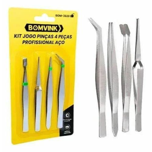 KIT JOGO DE PINÇAS 4 PÇS PROFISSIONAL AÇO BOMVINK BOM 3620