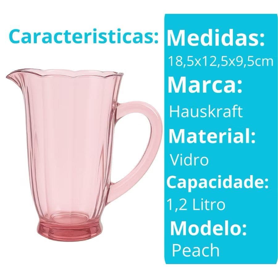 Jarra Rosa em vidro resistente Hauskraft 1,2 l.