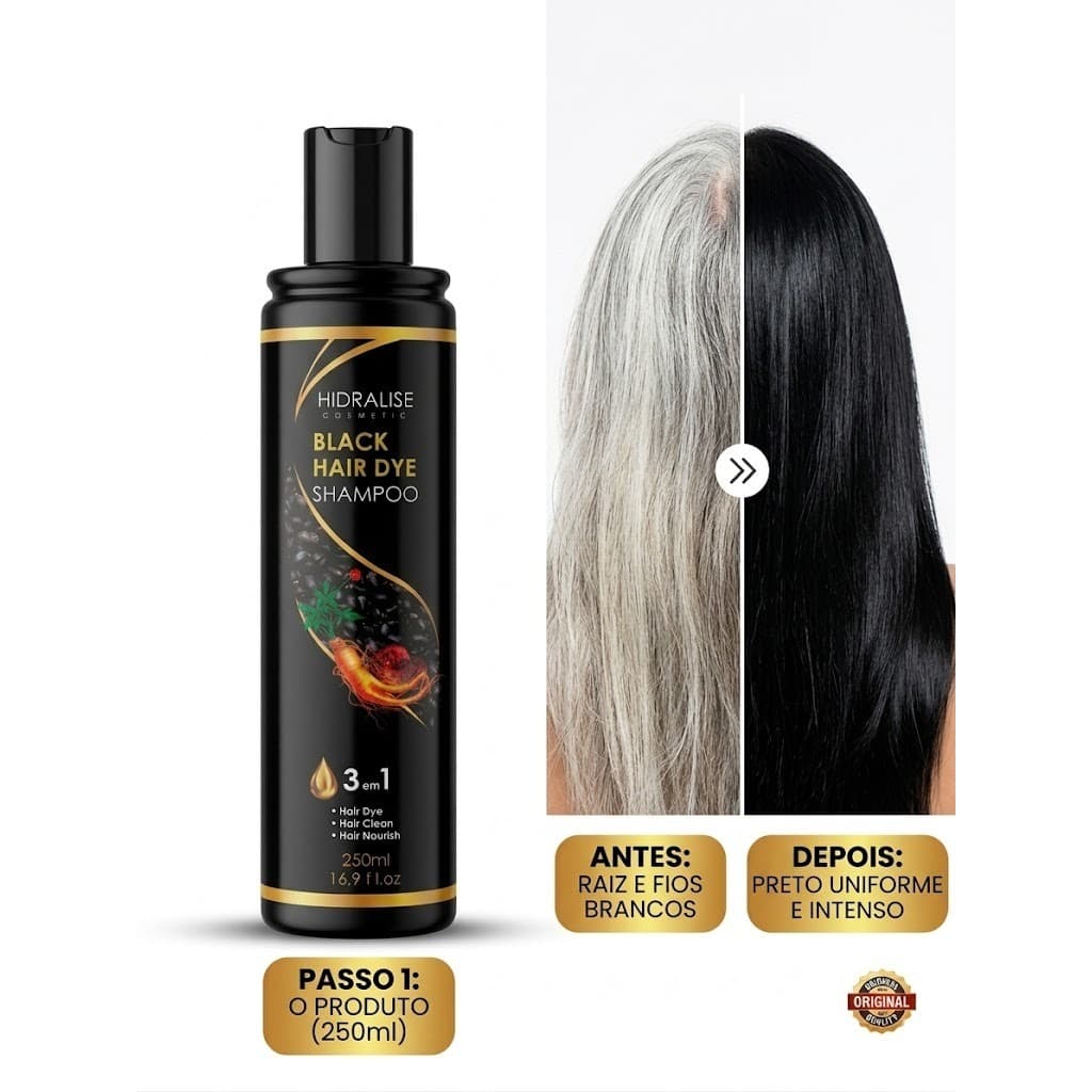 SHAMPOO ESCURECEDOR HAIR DYE 3 EM 1 250ML - REDUZ OS BRANCOS - HIDRALISE