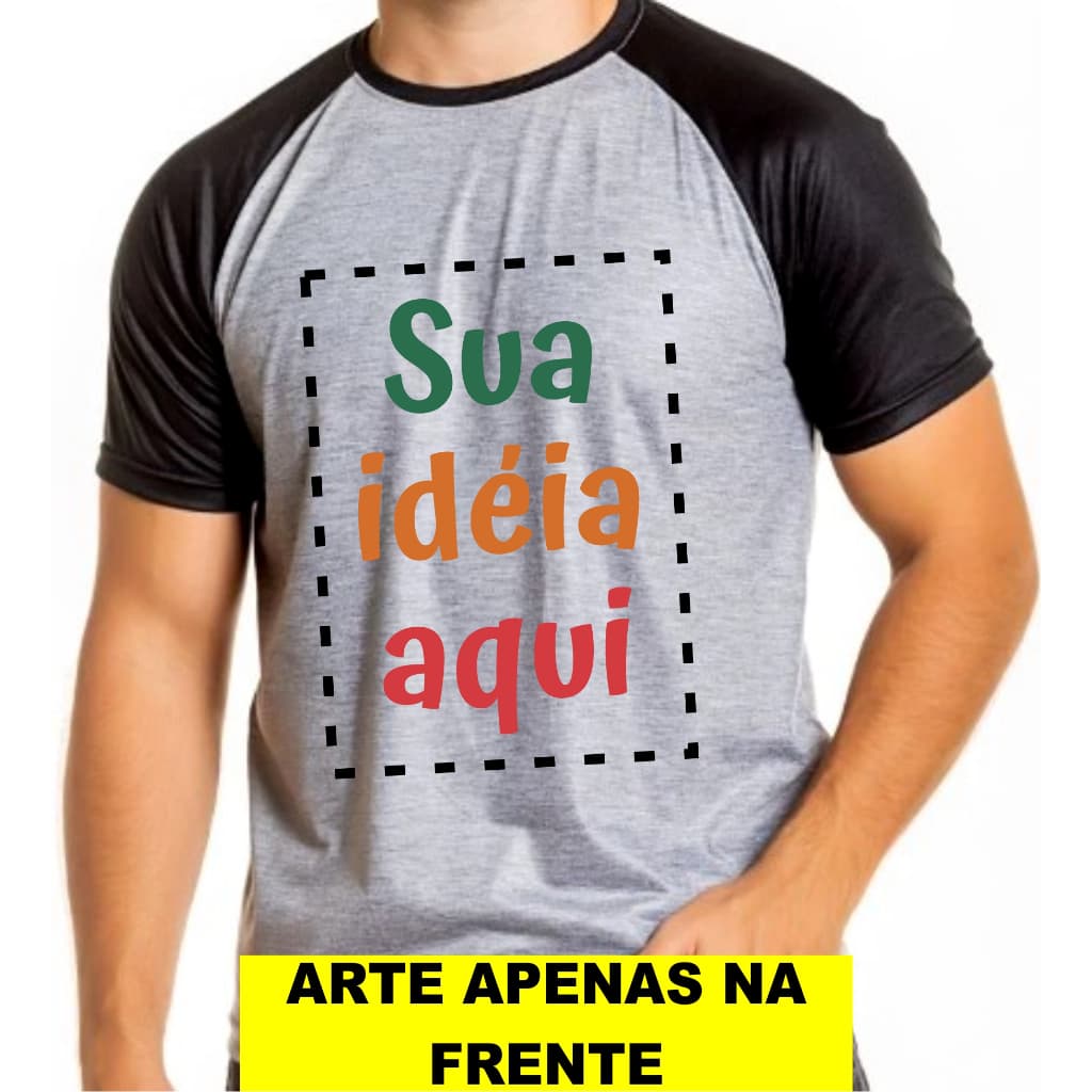 Camiseta Raglan Personalizada ARTE APENAS NA FRENTE Monte a Sua Malha 100% Poliéster para Sublimação Adulto e Infantil