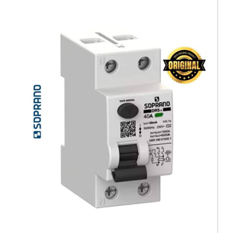 INTERRUPTOR DIFERENCIAL RESIDUAL (IDR) BIPOLAR 40A 30mA SOPRANO (série DRS-GIII)