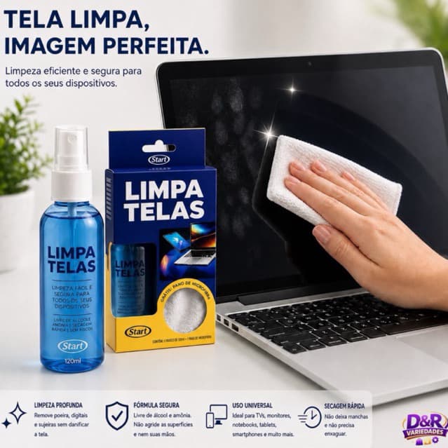 Limpa Telas Start 120ml + 1 Pano Microfibra| Limpeza sem agredir ou riscar a tela