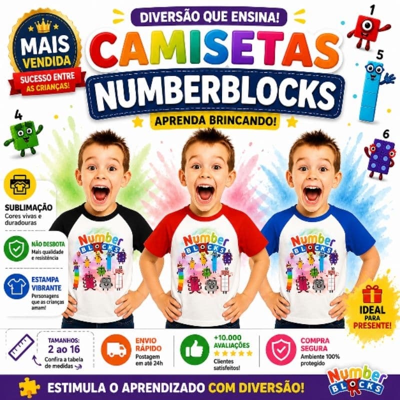 Camiseta Infantil Numberblocks camisetas números blocos desenho Numberblocks camiseta educativa unissex Numberblocks