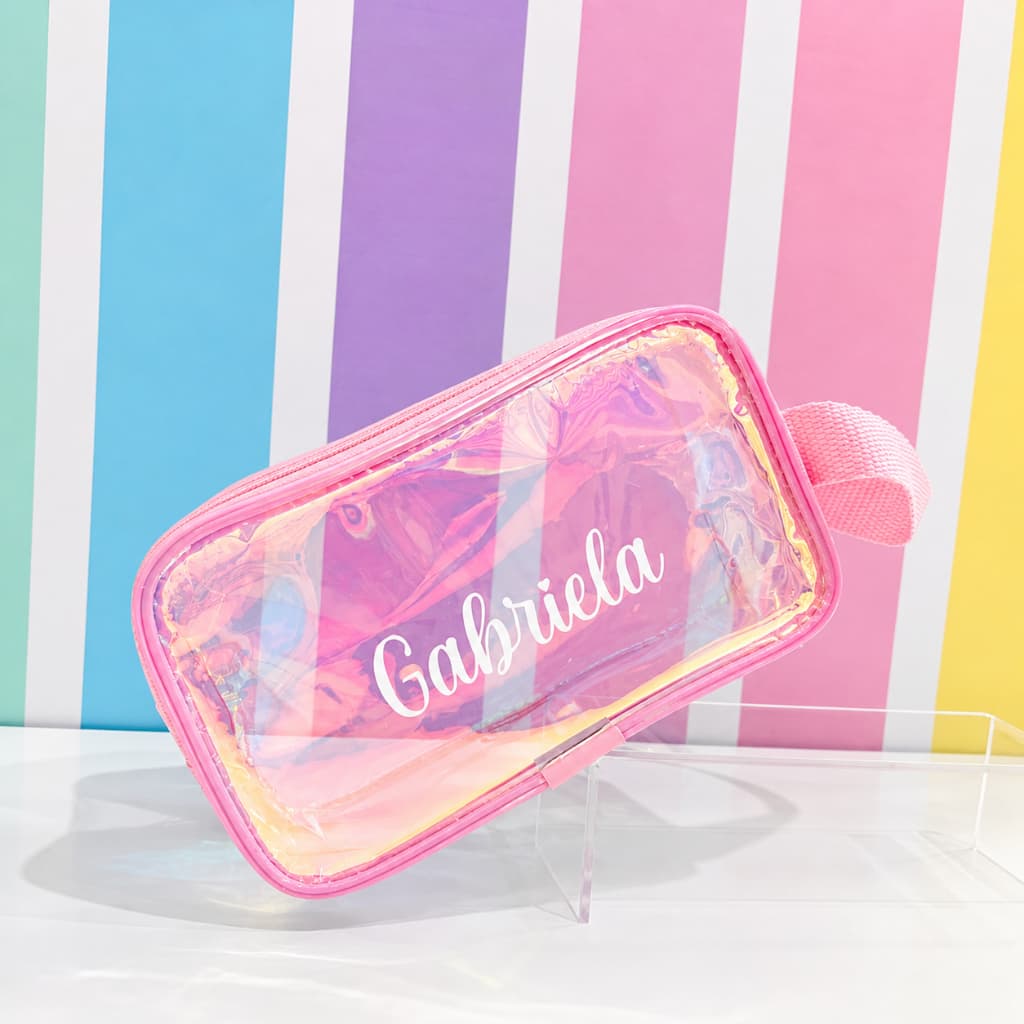 Estojo Holográgico Personalizado colorido para brindes e festas infantis lembrancinha furta cor Necessaire maquiagens